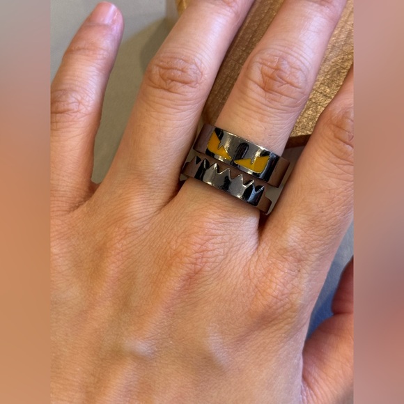 FENDI Monster Unisex Gunmetal Ring (Size 8-9)
